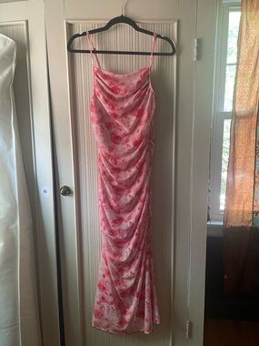 Pink Floral Ruched Slip Dress